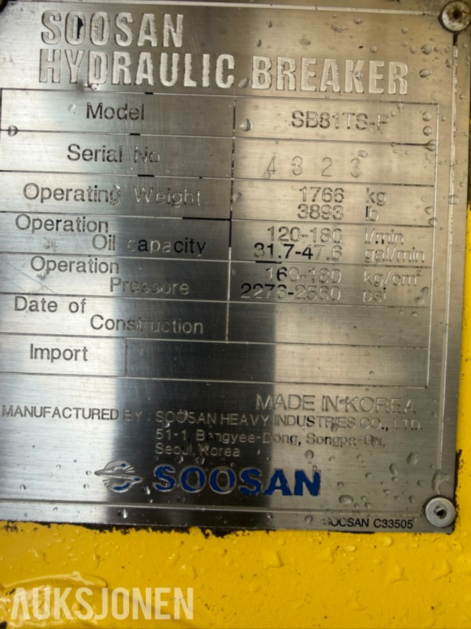 Soosan SB81TS-P Pigghammer - S70 - 1766 kg