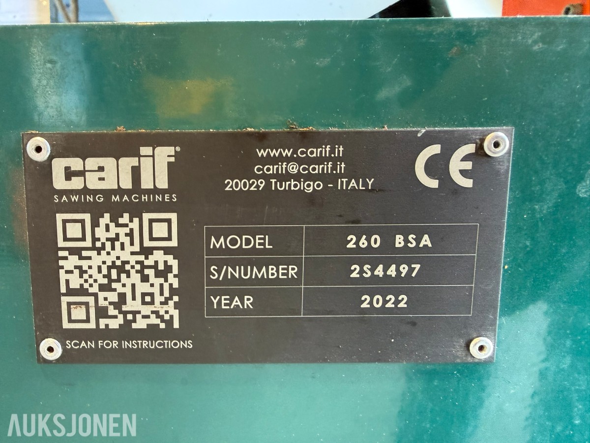 2022 Carif 260 BSA halvautomatisk metallbåndsag med rullebaner