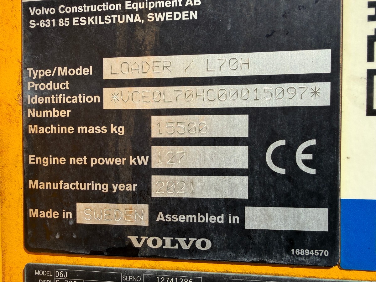 2021 Volvo L70H M/ 3-4 funksjon