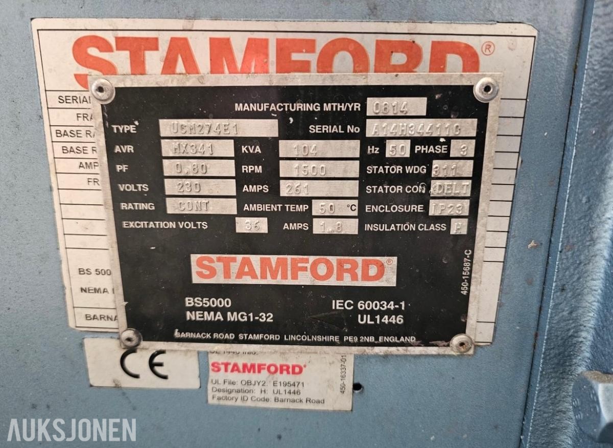 Strømaggregat / Generator 104 kVA – Perkins & Stamford (2014)