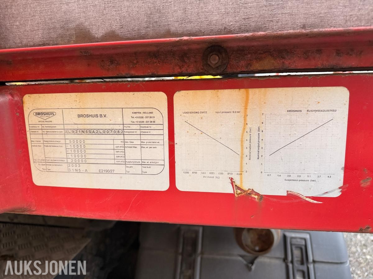 2007 Broshuis 3-akslet maskinsemitrailer / plattformtralle – 50 tonn totalvekt