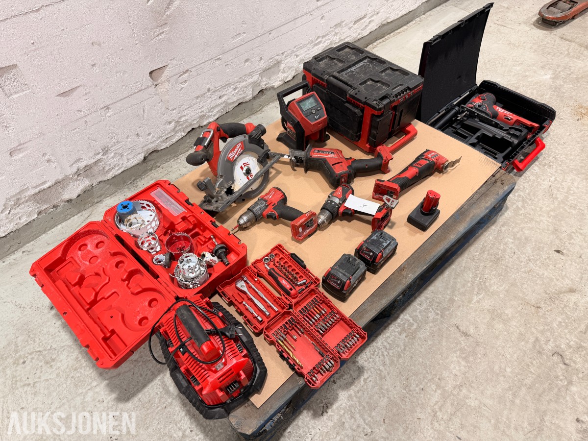 Milwaukee M18/M12 elektroverktøy, batterier, lader og tilbehør
