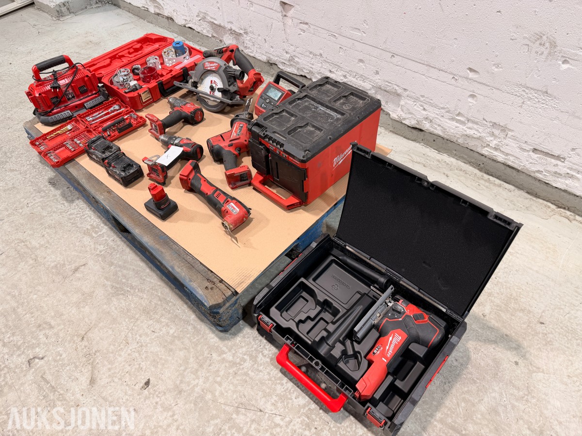 Milwaukee M18/M12 elektroverktøy, batterier, lader og tilbehør