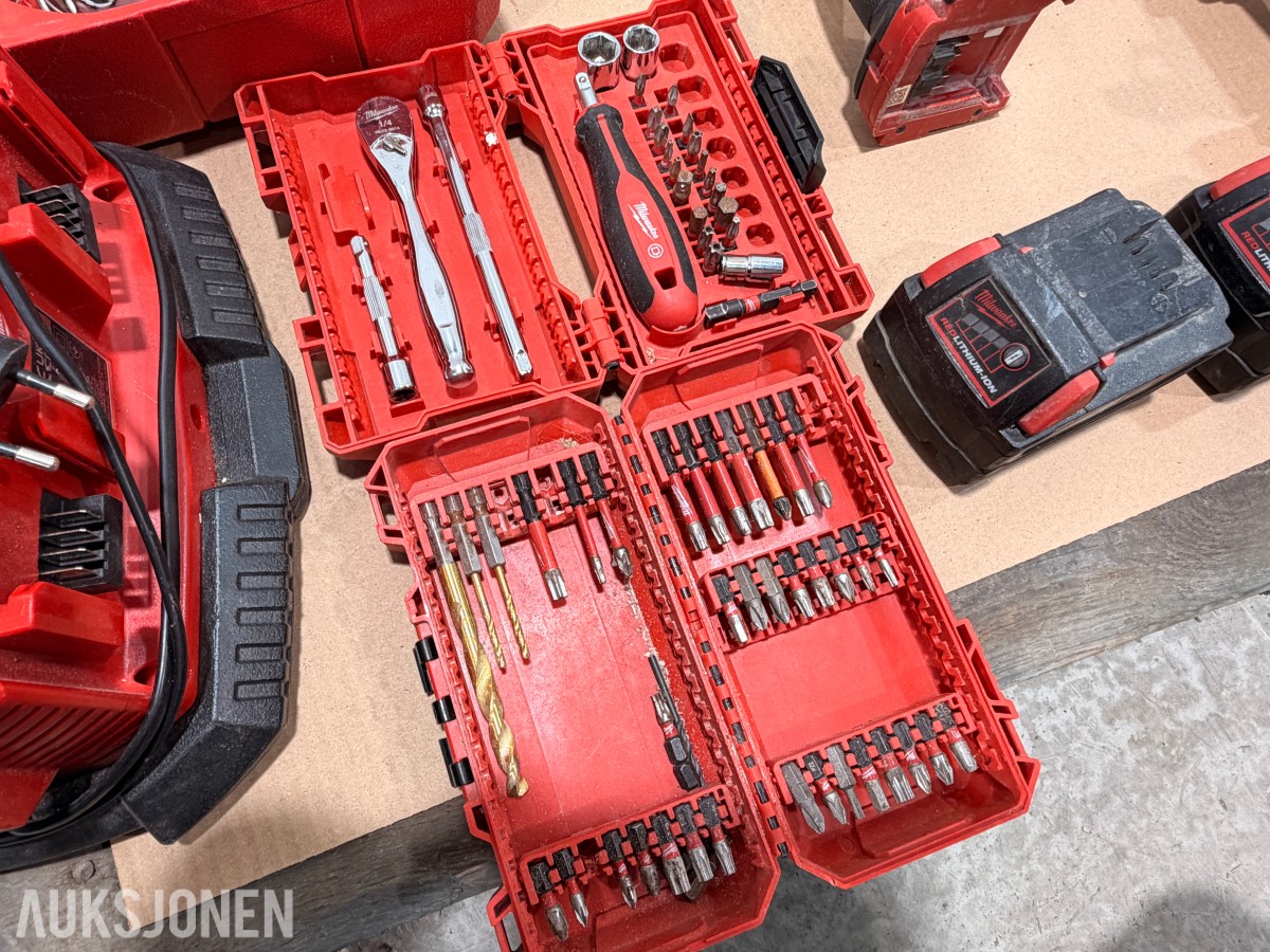 Milwaukee M18/M12 elektroverktøy, batterier, lader og tilbehør