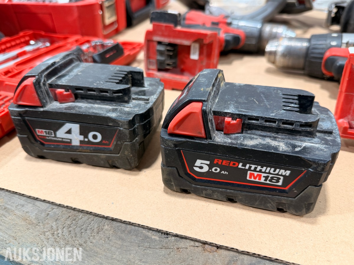 Milwaukee M18/M12 elektroverktøy, batterier, lader og tilbehør