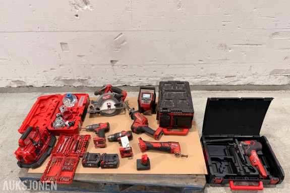 Milwaukee M18/M12 elektroverktøy, batterier, lader og tilbehør