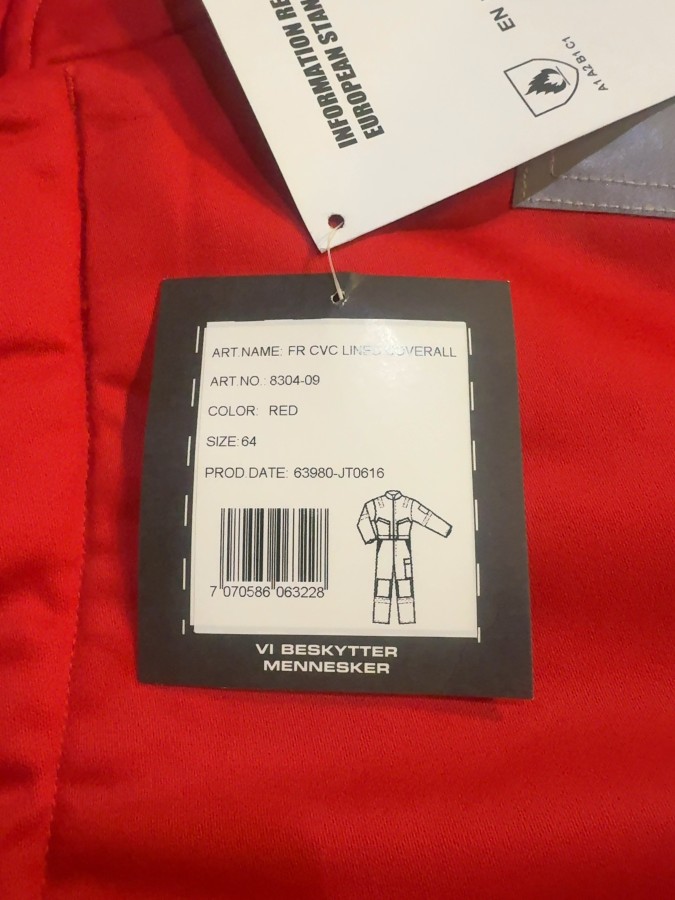 19 stk Univern FR CVC Lined Coverall rød 64/68