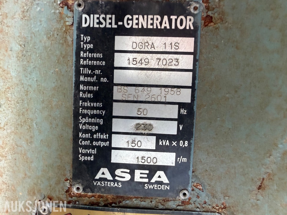 ASEA 150 kva Strømaggregat 230 volt
