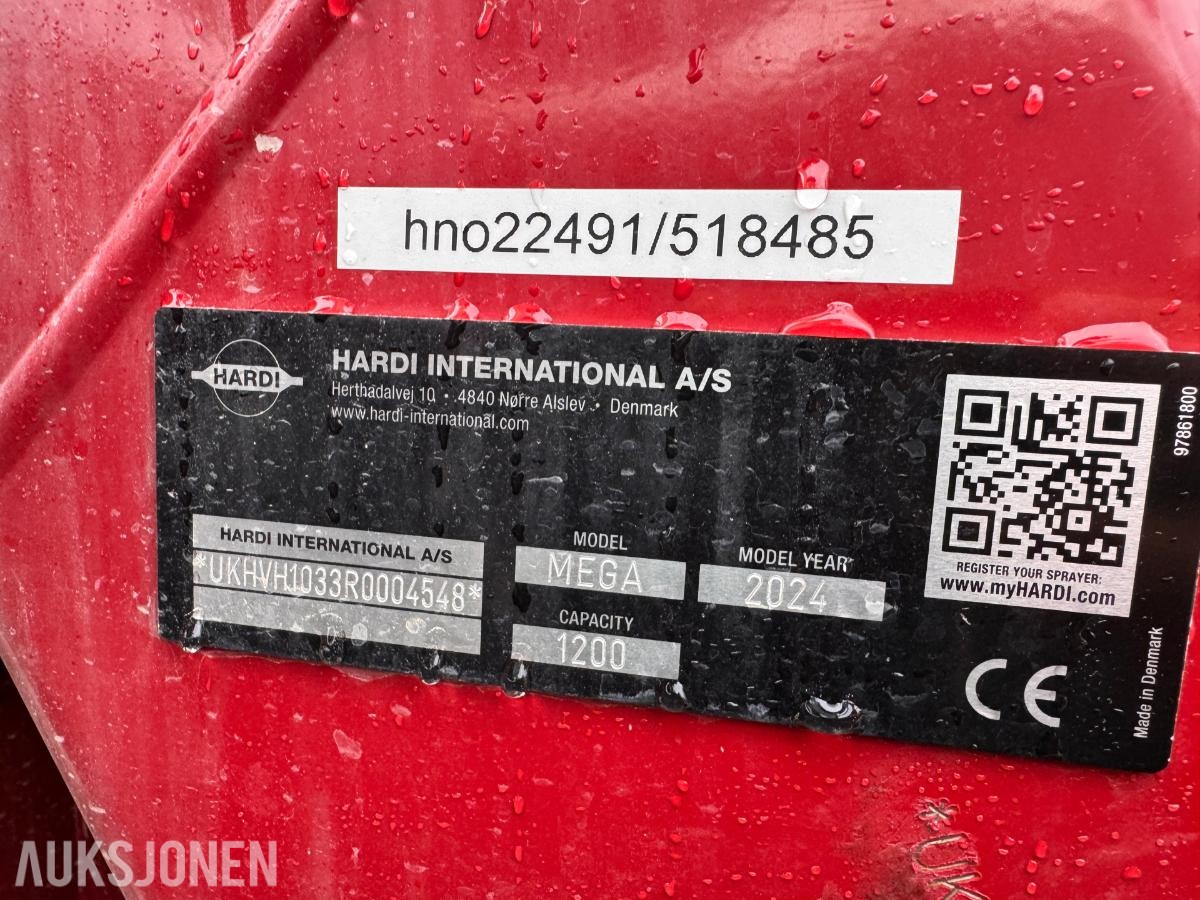 2024 Hardi Mega 1200 Sprøyte, 15 m bom, RTK/GPS seksjonskontroll