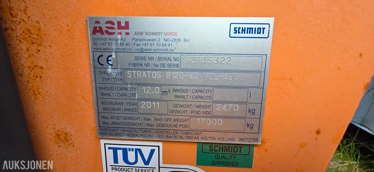 2011 Schmidt Stratos B120-42 VCL-490 Sandstrøer på krokramme