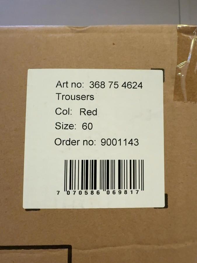 284 stk Univern Trousers red str 44/50/56/58/66/68