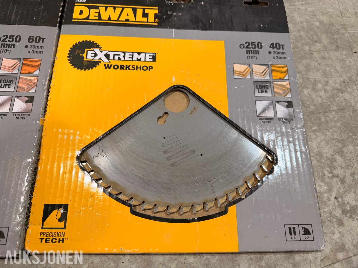 DeWalt DW745 bordsag med DE7400 arbeidsstativ og sagblader