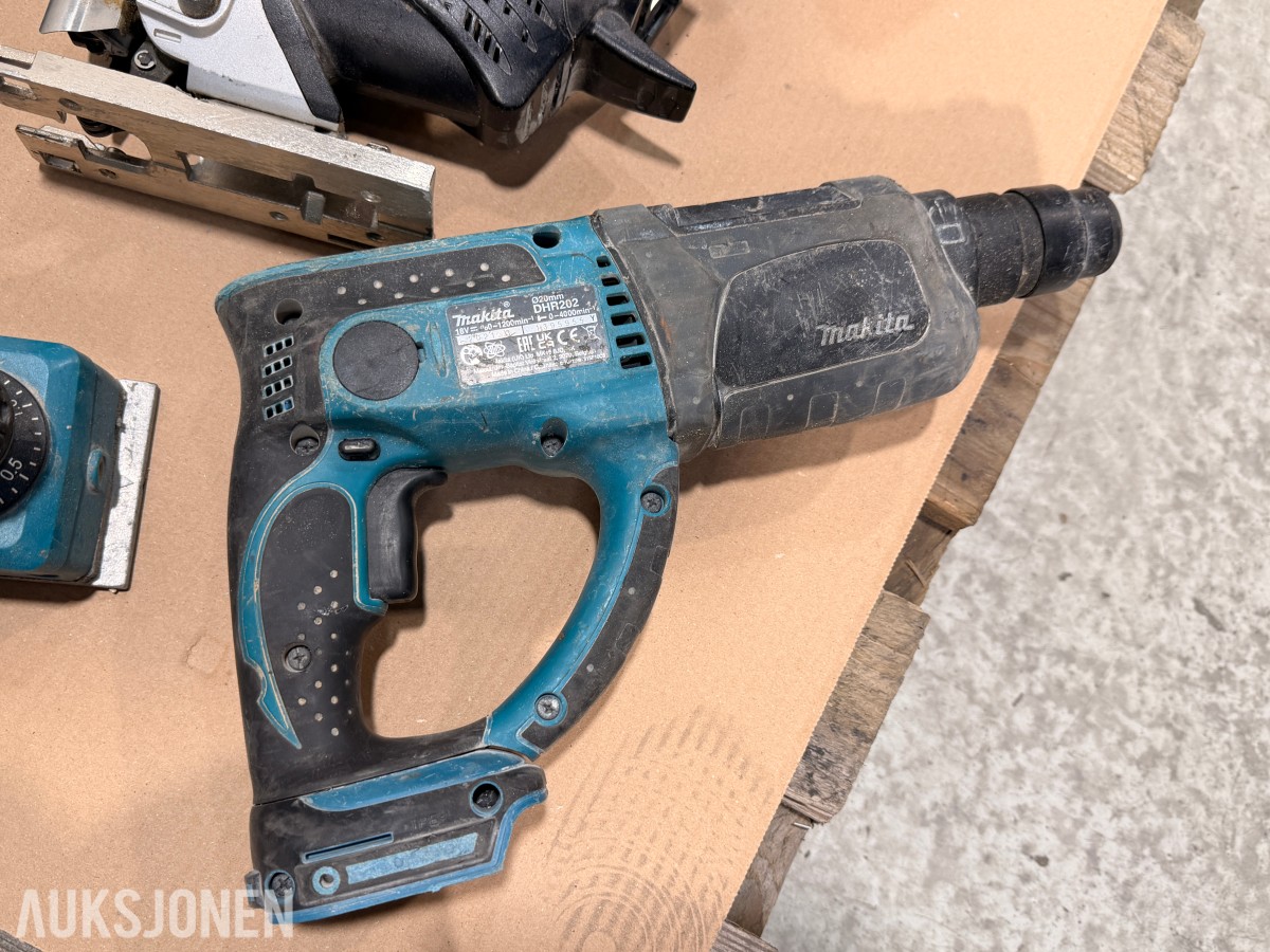 Verktøyparti med Milwaukee, Makita, Bosch, Hitachi og Basso