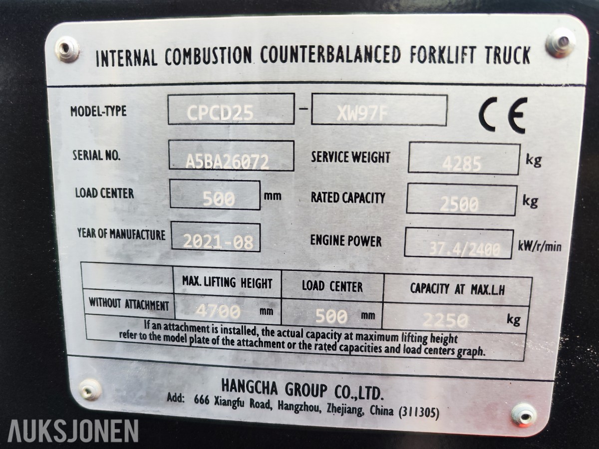 2021 Hangcha CPCD25-XW97F dieseltruck – 2 500 kg – 4,7 m