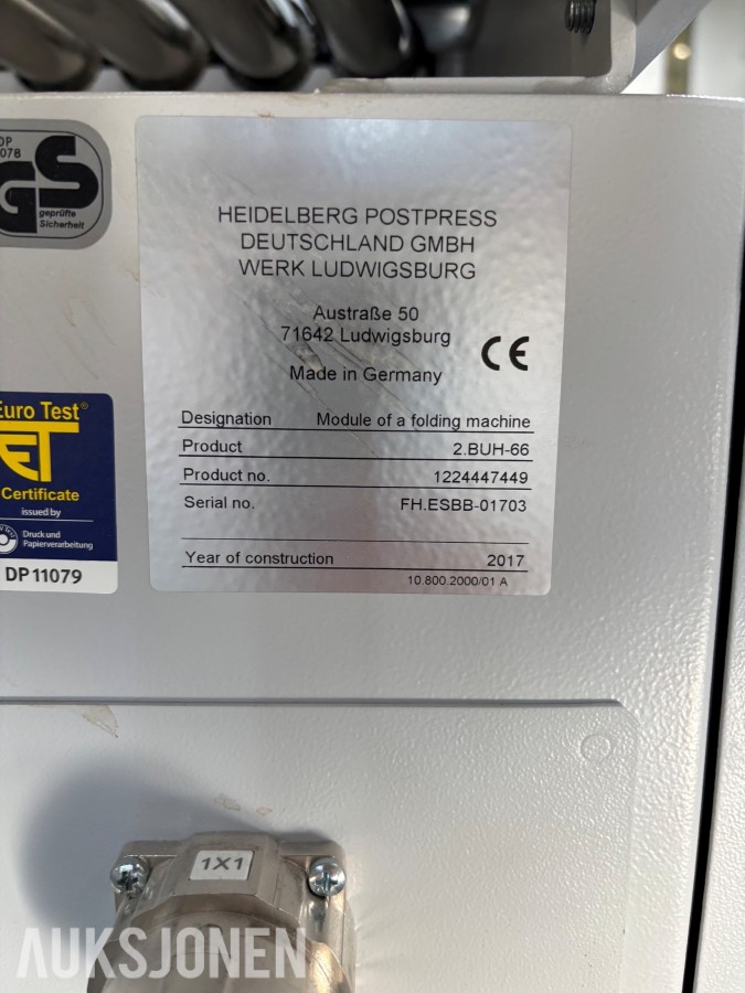 2021 Heidelberg Stahlfolder TH-82 falseanlegg med Palamides Alpha 700 HD