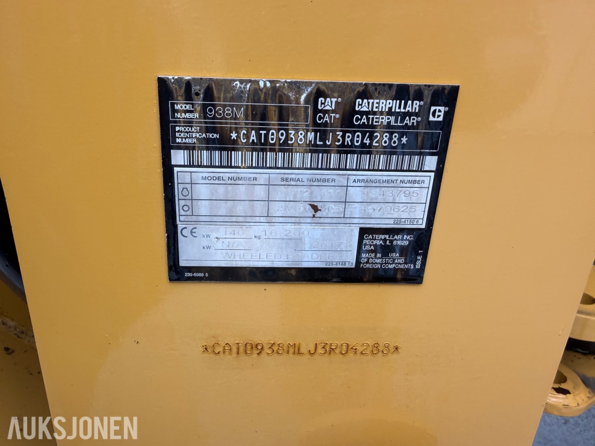 CAT 938M Hjullaster - 3/4 FUNKSJON - SPAKSTYRING - EKSTRA UTTAK