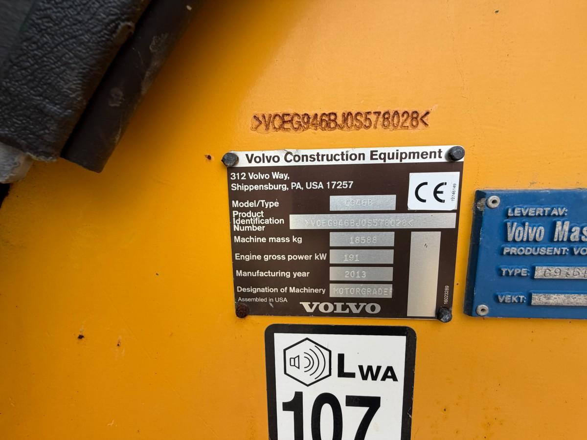 2013 Volvo G946B veihøvel med maskinstyring, frontskjær og midtblad