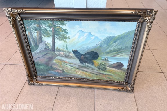 Originalt landskapsmaleri i dekorativ ramme