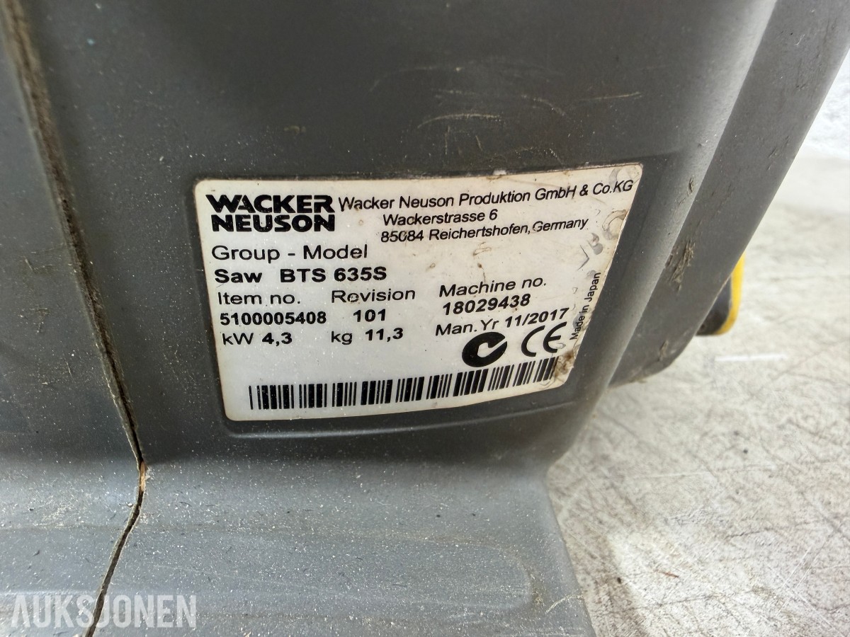 2017 Wacker Neuson BTS 635S bensindrevet kappemaskin 350 mm