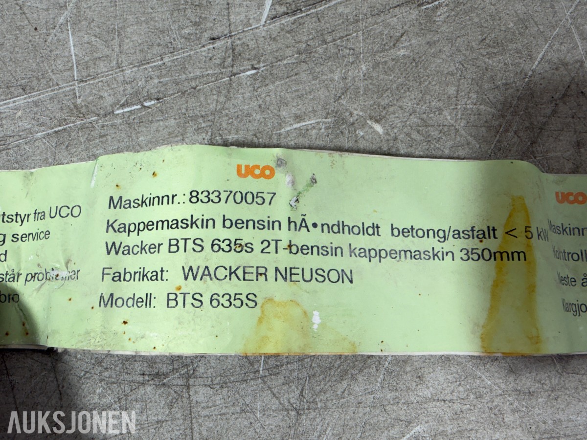 2017 Wacker Neuson BTS 635S bensindrevet kappemaskin 350 mm