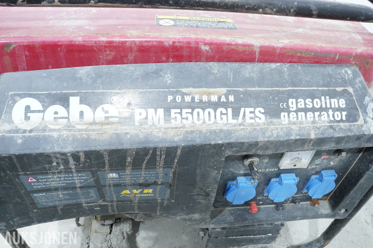 Gebe Powerman PM 5500GL/ES bensindrevet strømaggregat 5,5 kW