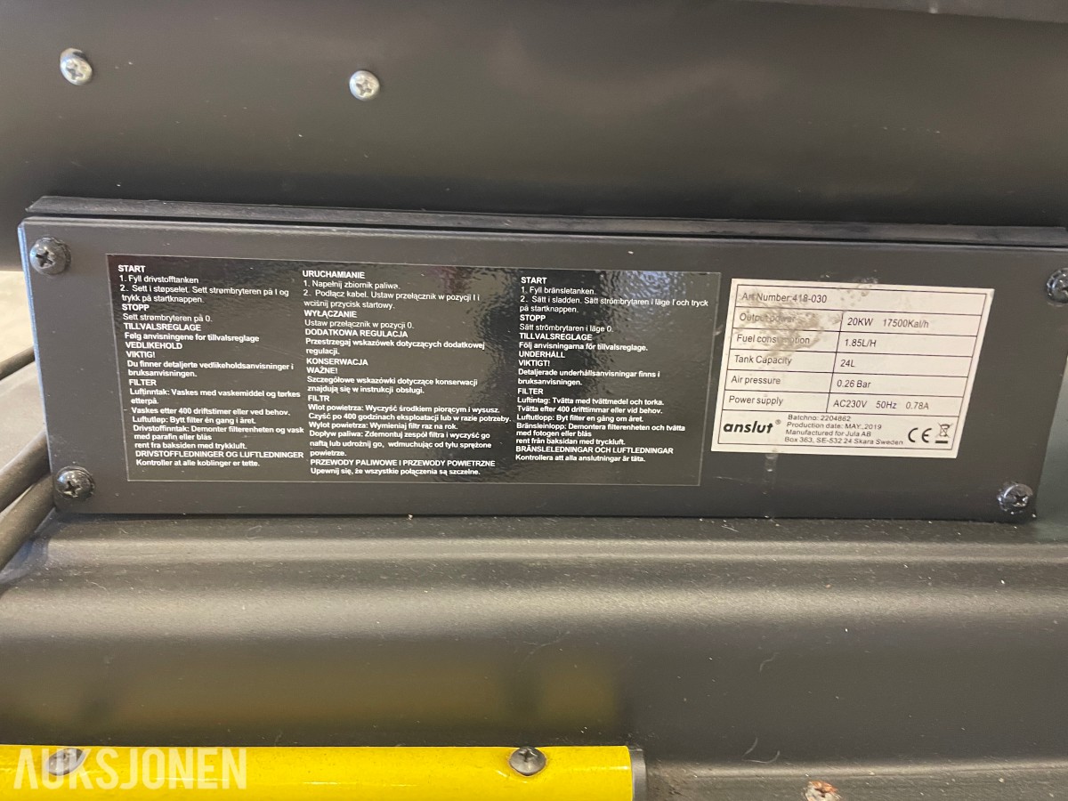 2019 Anslutt Varme kanon 20 KW Repp obj