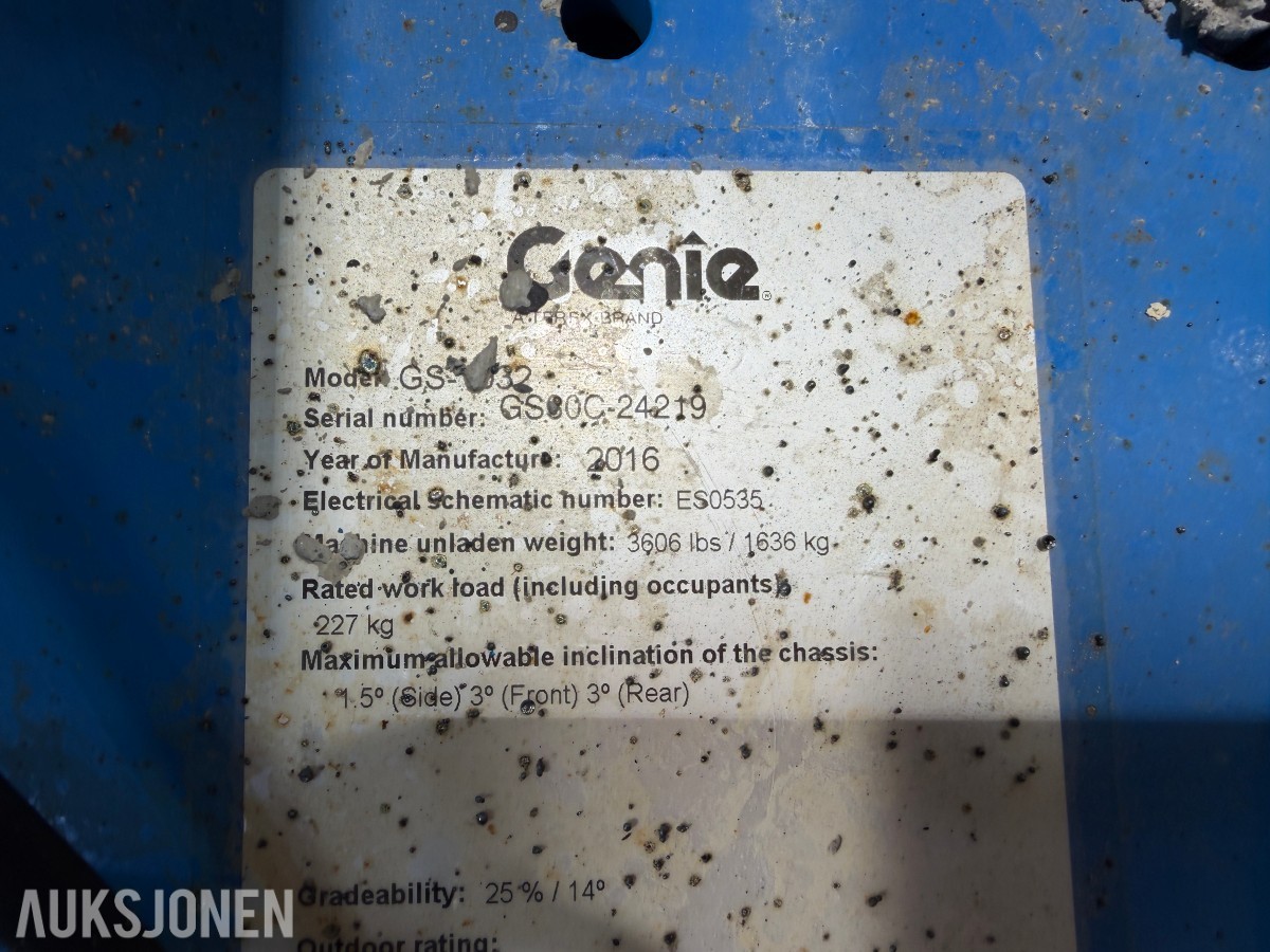2016 Genie GS-1932 Batteridrevet sakselift – 7,79 m arbeidshøyde
