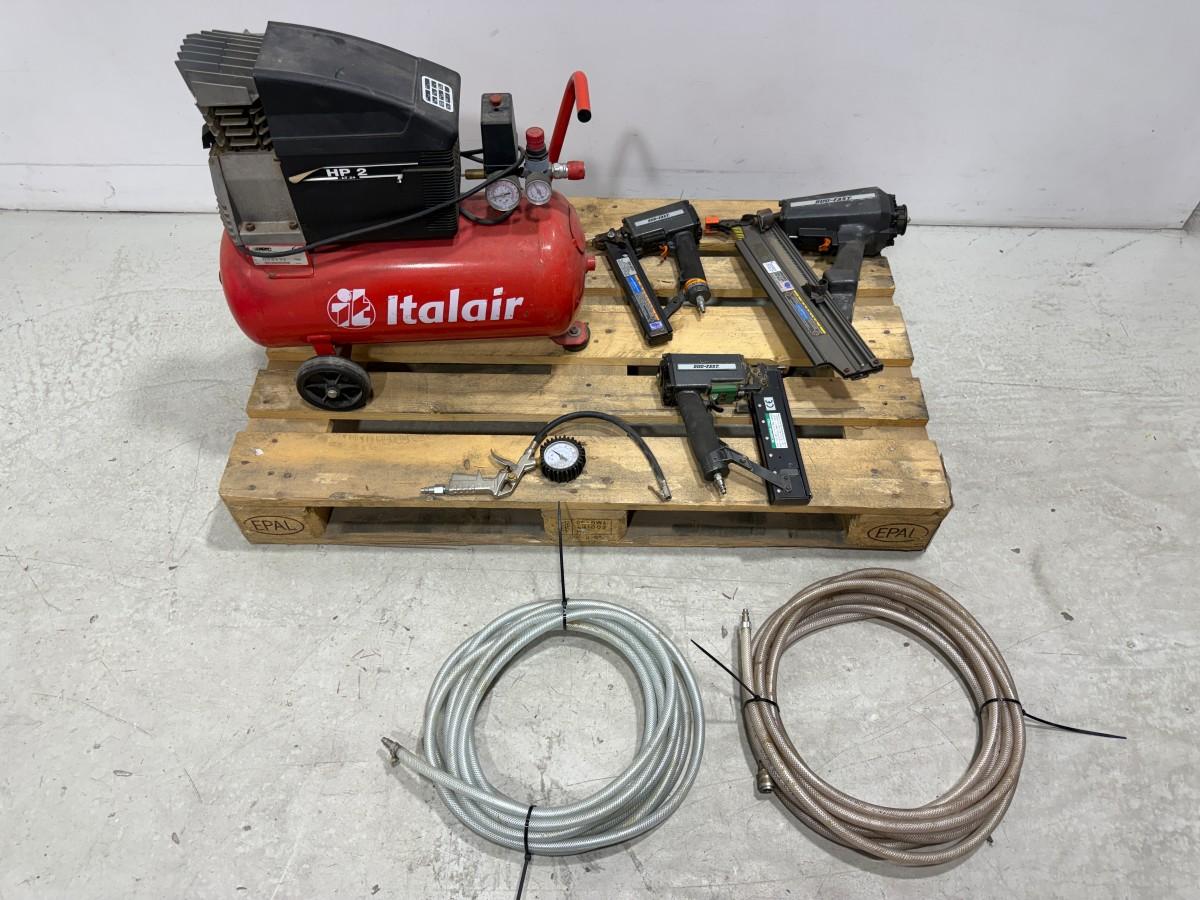 Italair/ABAC kompressor med Duo-Fast spiker- og stiftepistoler