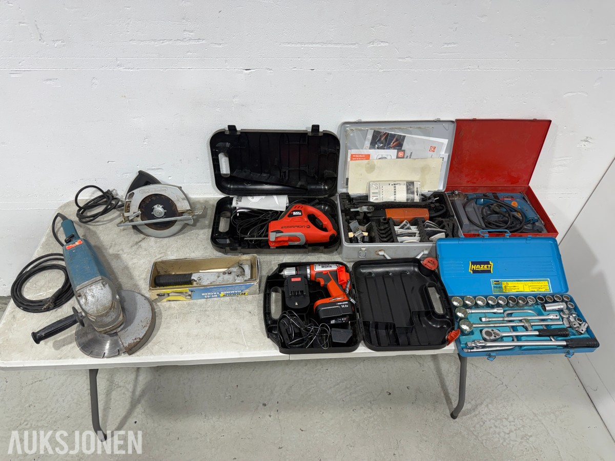 Parti med elektriske håndverktøy – Bosch, Black & Decker, FEIN, Hazet m.fl.