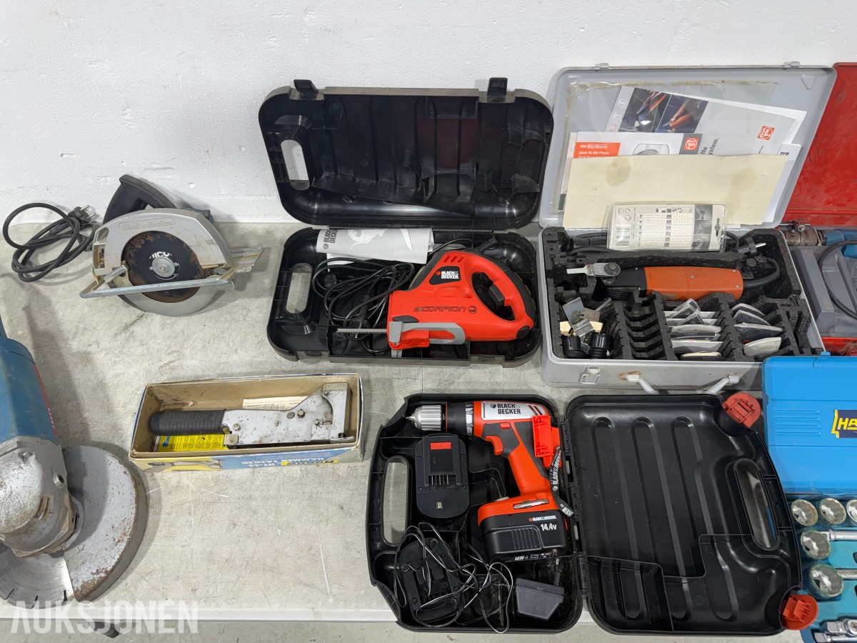 Parti med elektriske håndverktøy – Bosch, Black & Decker, FEIN, Hazet m.fl.