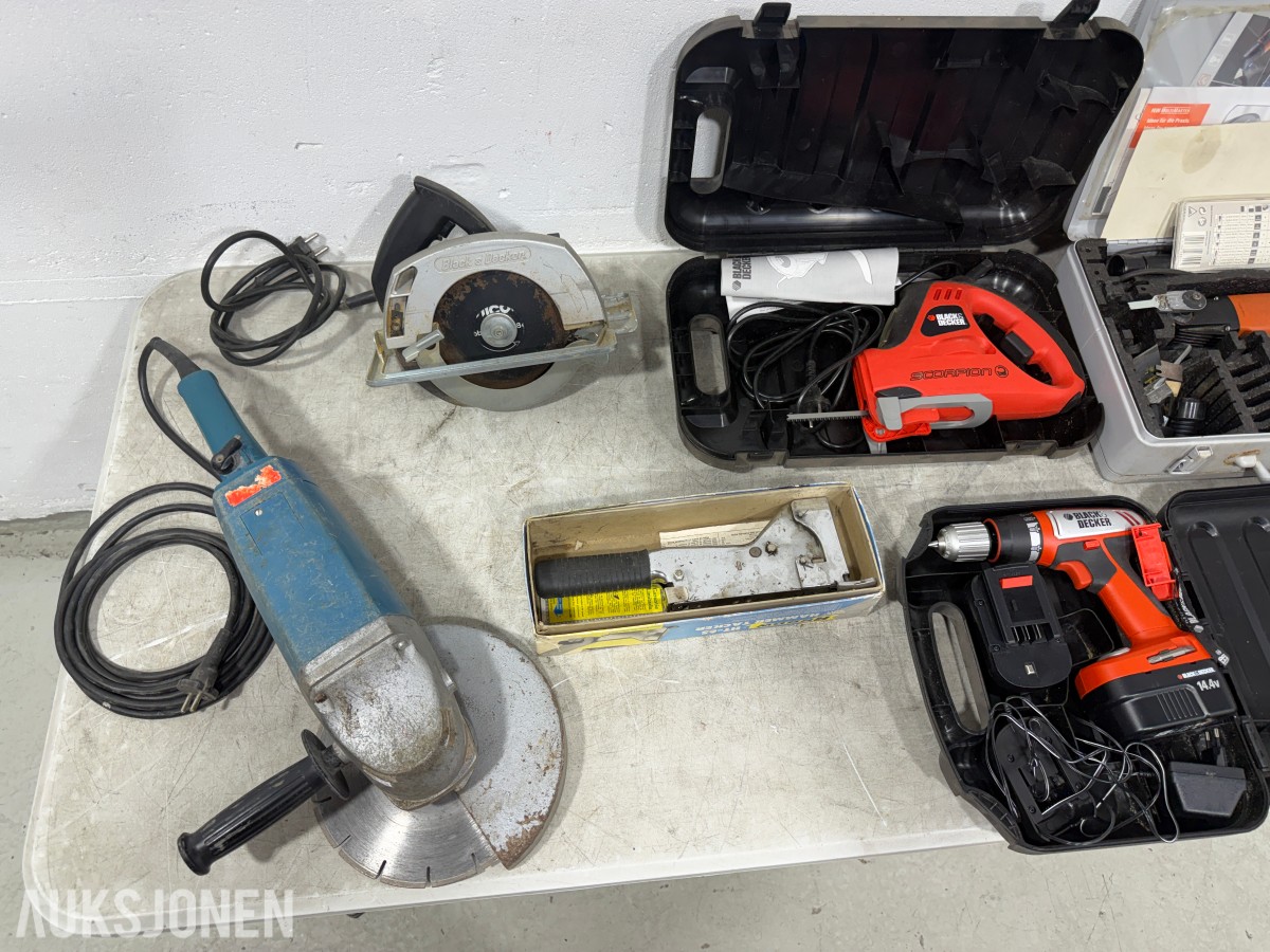 Parti med elektriske håndverktøy – Bosch, Black & Decker, FEIN, Hazet m.fl.