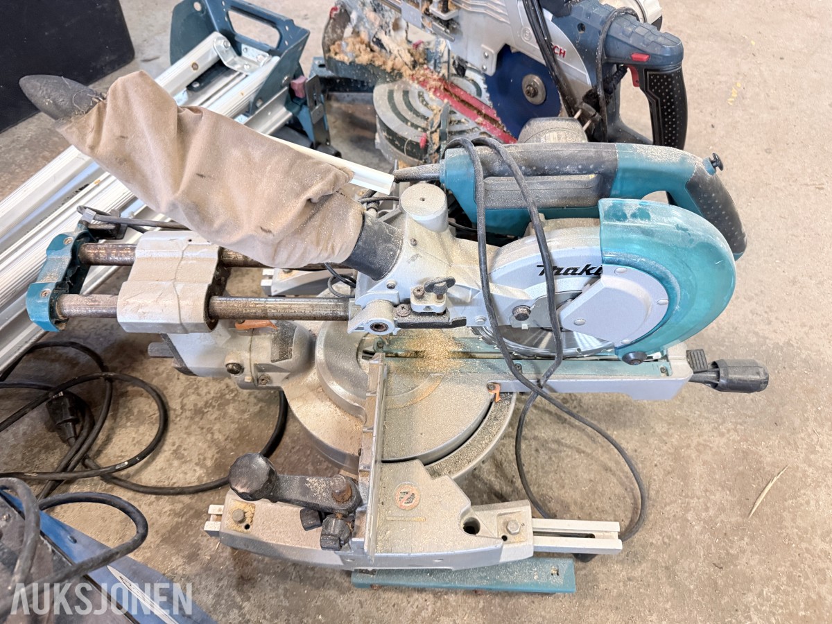 Diverse verktøy og byggutstyr – Bosch, Makita, varmevifter, kompressor m.m.