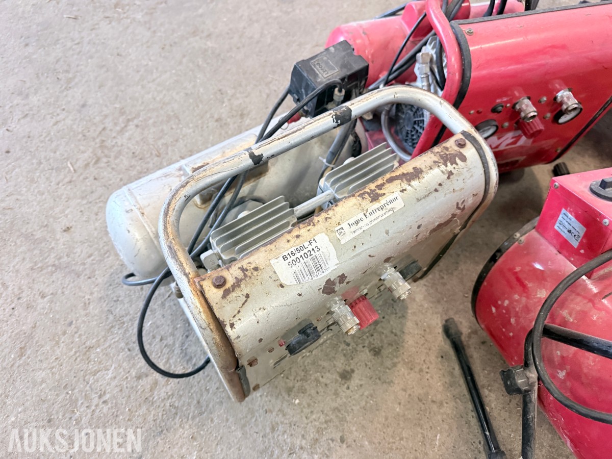 Diverse verktøy og byggutstyr – Bosch, Makita, varmevifter, kompressor m.m.