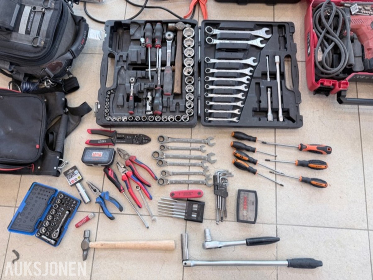 Verktøypakke med Hilti, Biltema og diverse håndverktøy