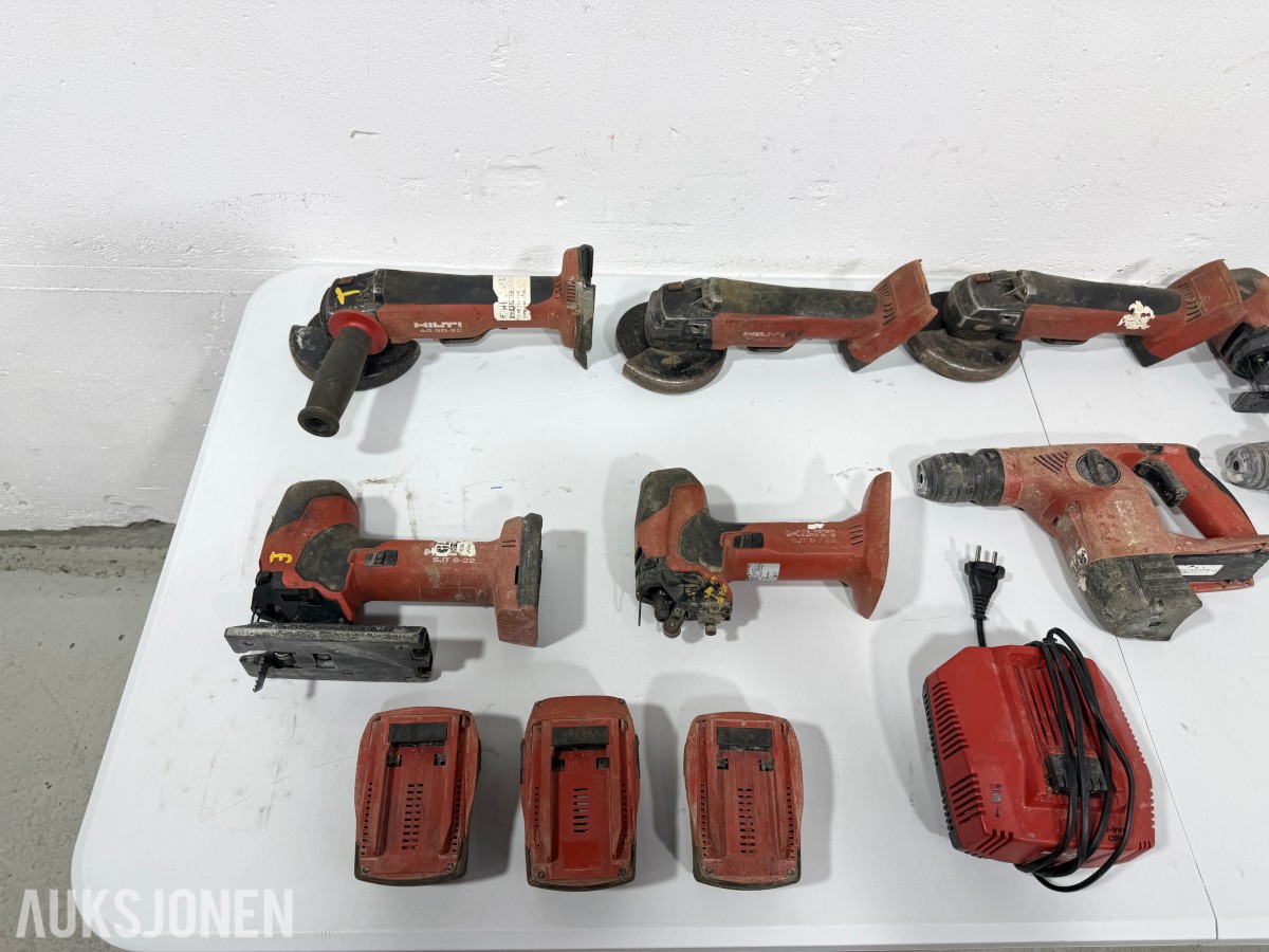 Hilti 22V batteriverktøy - 9 maskiner, 3 batterier og lader
