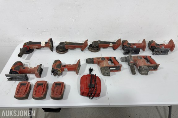 Hilti 22V batteriverktøy - 9 maskiner, 3 batterier og lader