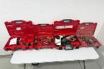 Parti med Hilti vinkelsliper, boltepistol, dispenser og borhammer