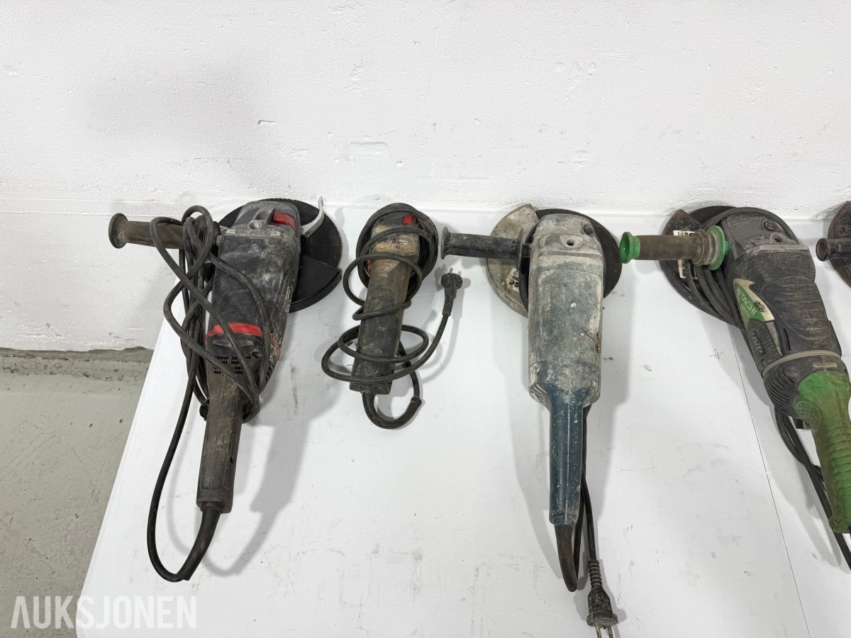 9 stk elektriske verktøy – Würth, Hitachi, Makita, Biltema og Edilgrappa