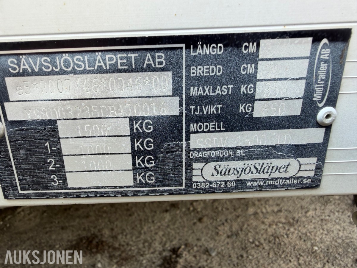 Sävsjösläpet skaphenger, 870 kg nyttelast