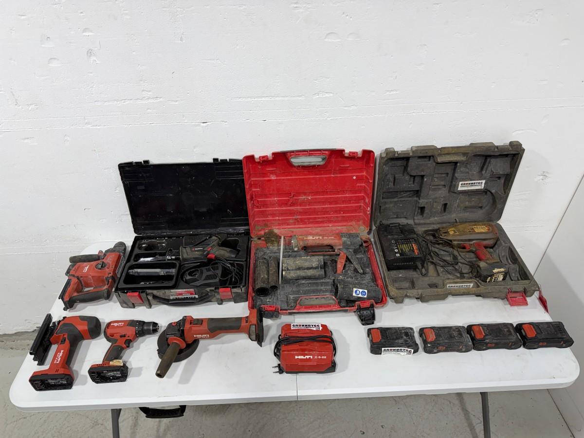 Hilti og Würth batteriverktøy – borhammer, stikksag, drill, vinkelsliper, fugepistol