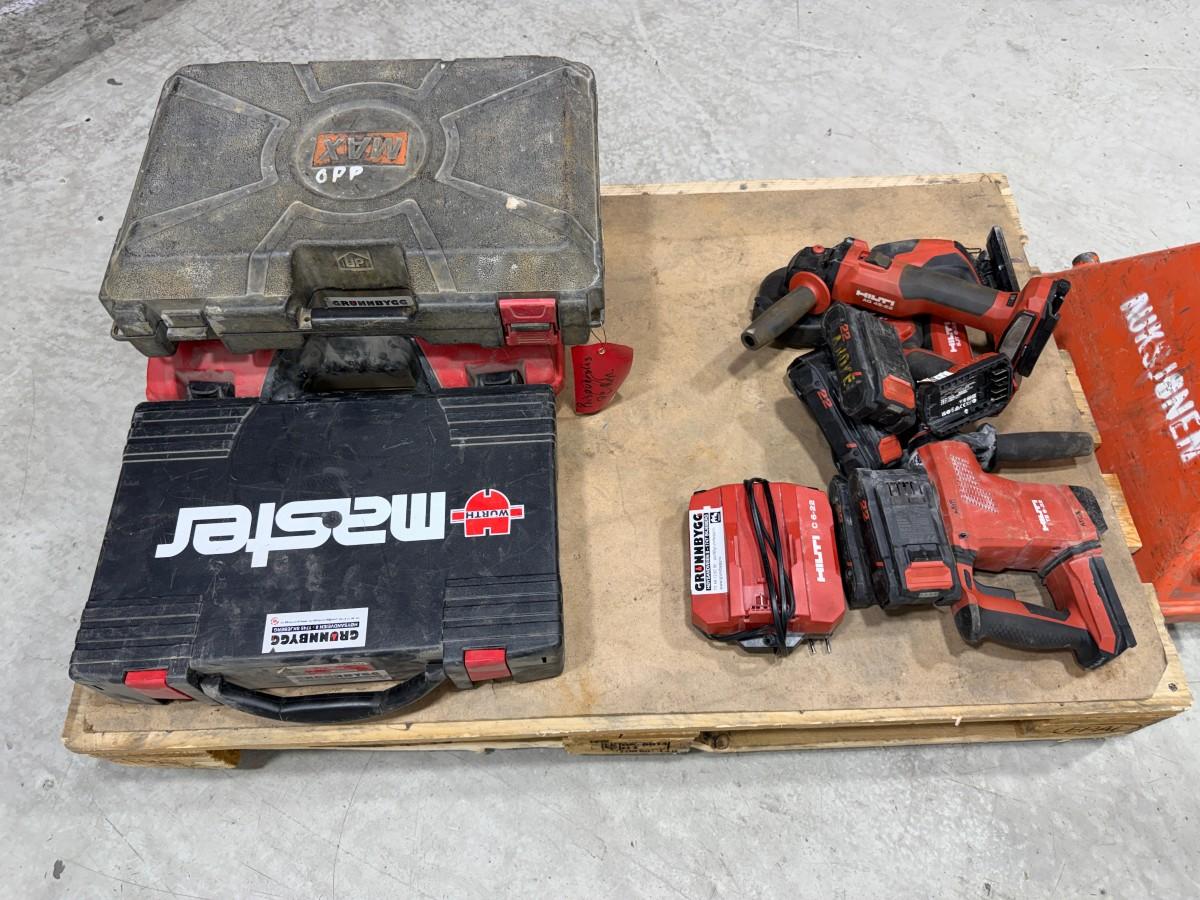 Hilti og Würth batteriverktøy – borhammer, stikksag, drill, vinkelsliper, fugepistol