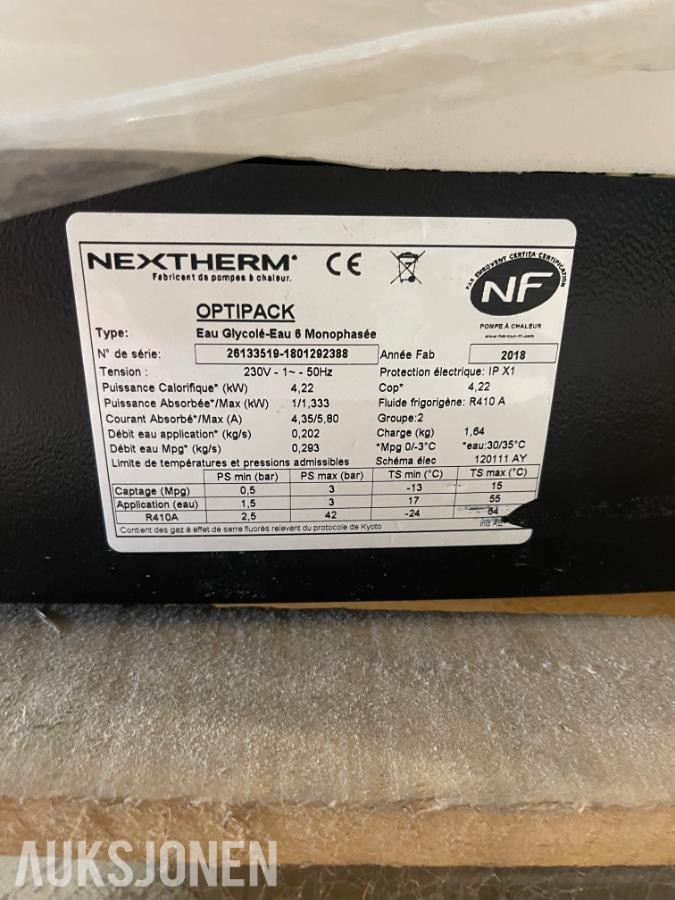 2018 NEXTHERM VÆSKE - VANN VARMEPUMPE / 6 kW / 230V / 1-FASE
