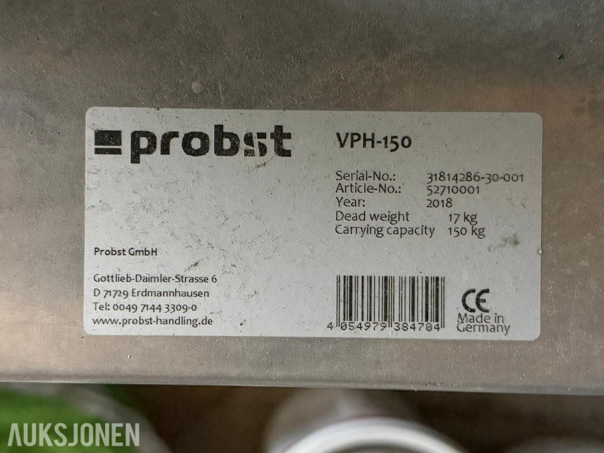 2018 Probst VPH-150 vakuumløfter med sugeplate – 150 kg kapasitet
