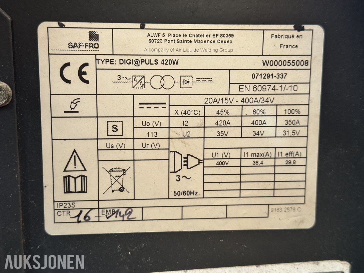 SAF-FRO MIG/MAG-sveiseapparat 400V - stål/aluminium