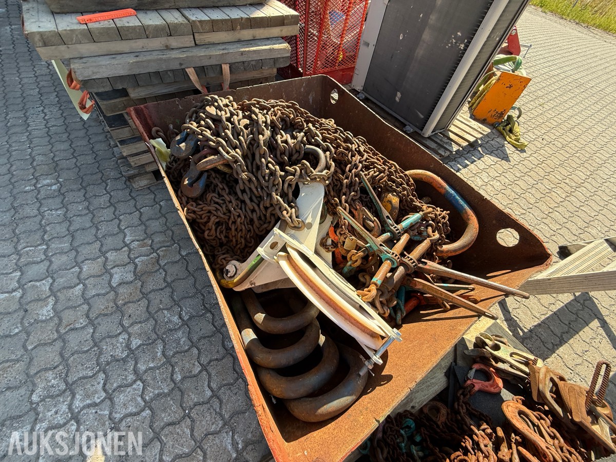 Kasse med kjetting og taljer