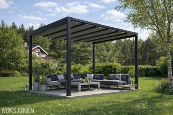 De luxe Pergola 4x3x2,5m med motor & fjernkontroll, PVC duk av høy kvalitet!