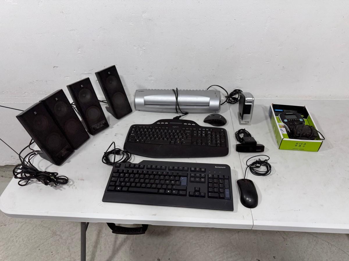 Kontorutstyr – Logitech MK710, Lenovo, DYMO LabelManager 160, Exibel og Konftel