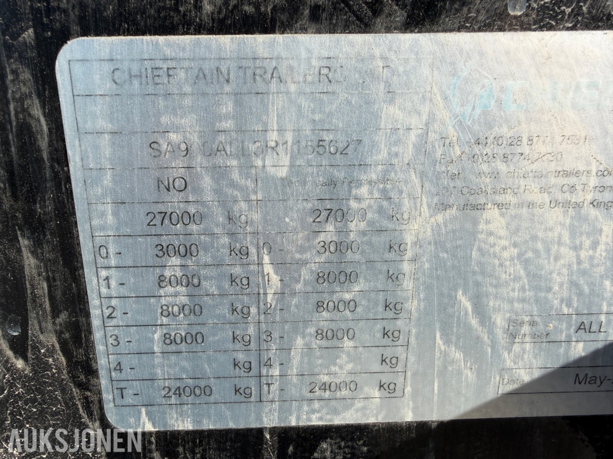 2025 Chieftain 3-akslet maskinhenger for traktor m/kulekobling