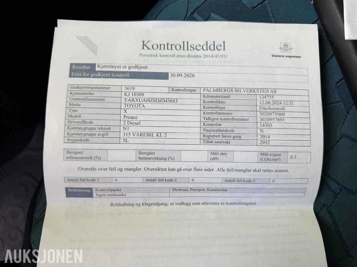2014 Toyota ProAce 2.0 D 128 HK LANG HENGERFESTE SKYVEDØRER 