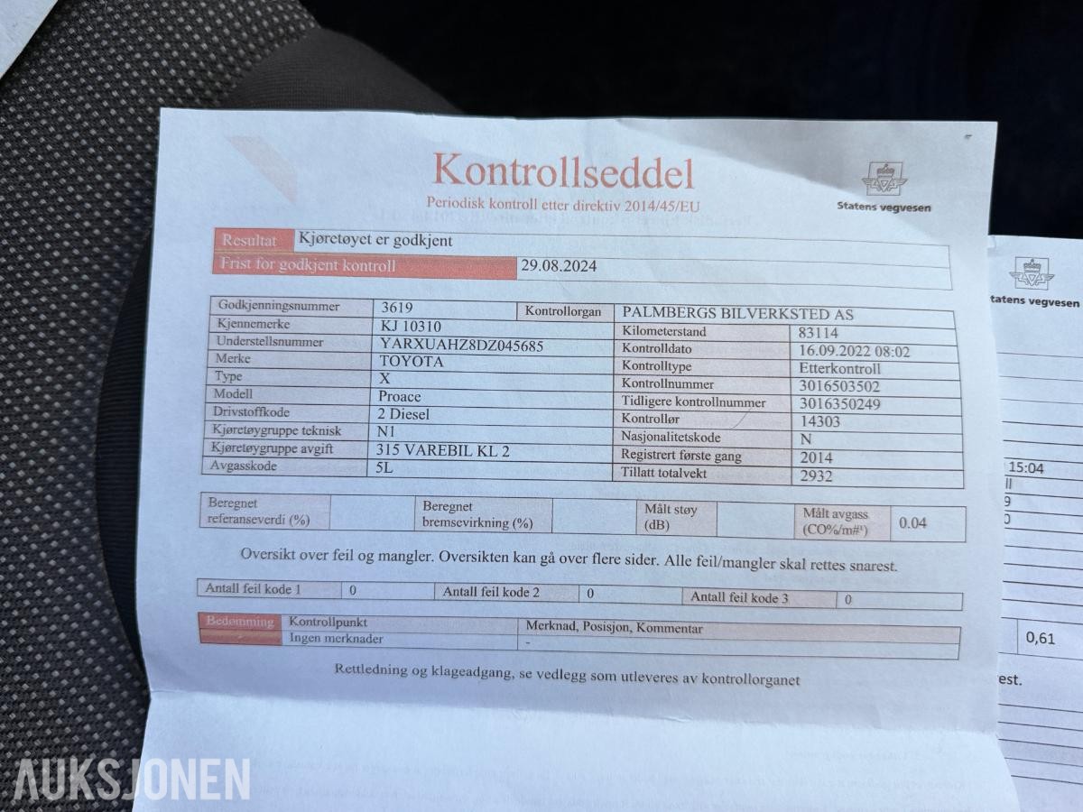 2014 Toyota ProAce 2.0 D 128 HK HENGERFESTE TAKSTATIV SKYVEDØRER